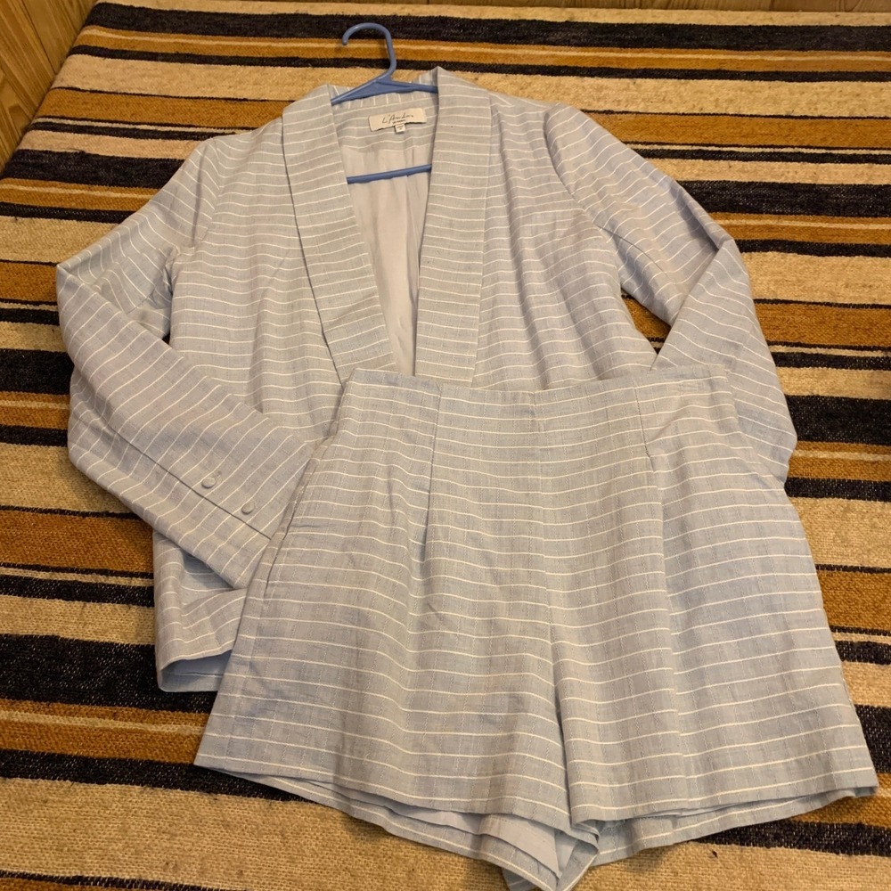 L'Academie Light Blue Pinstripe Blazer & Shorts Set